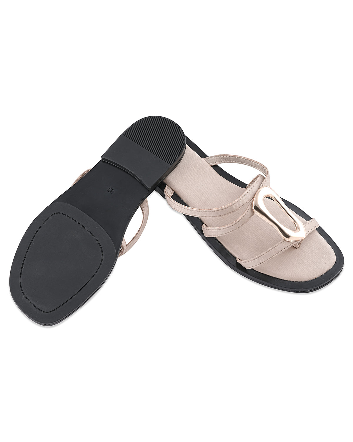 Marlow Beige Buckle Flats