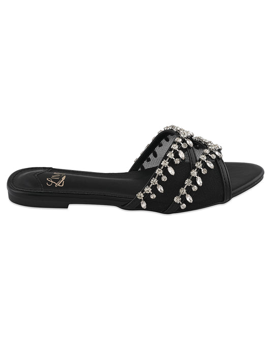 Noor Black Embellished Flats - Studio Detail | Lime Theory