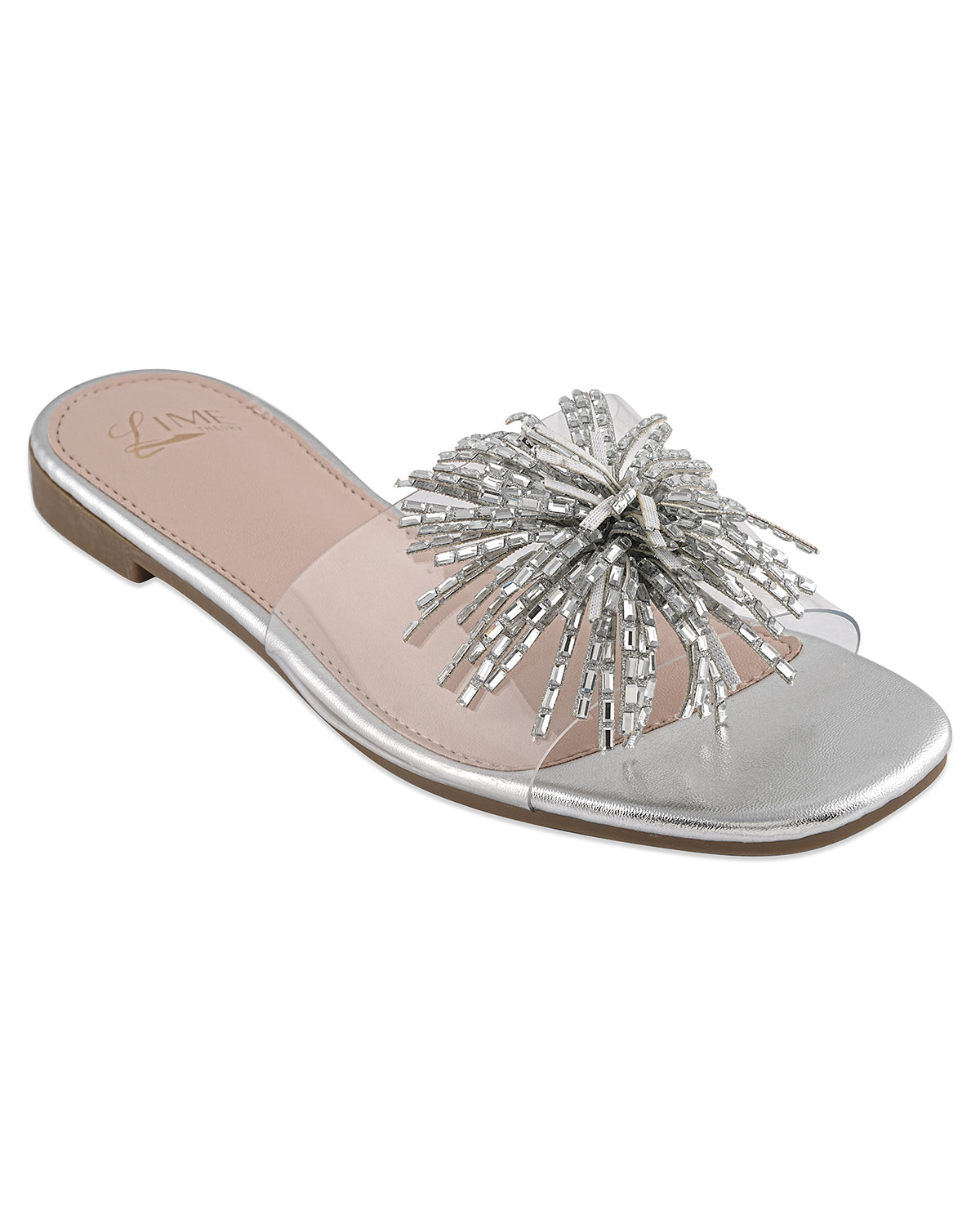 Glimmer Silver Clear Strap Flats