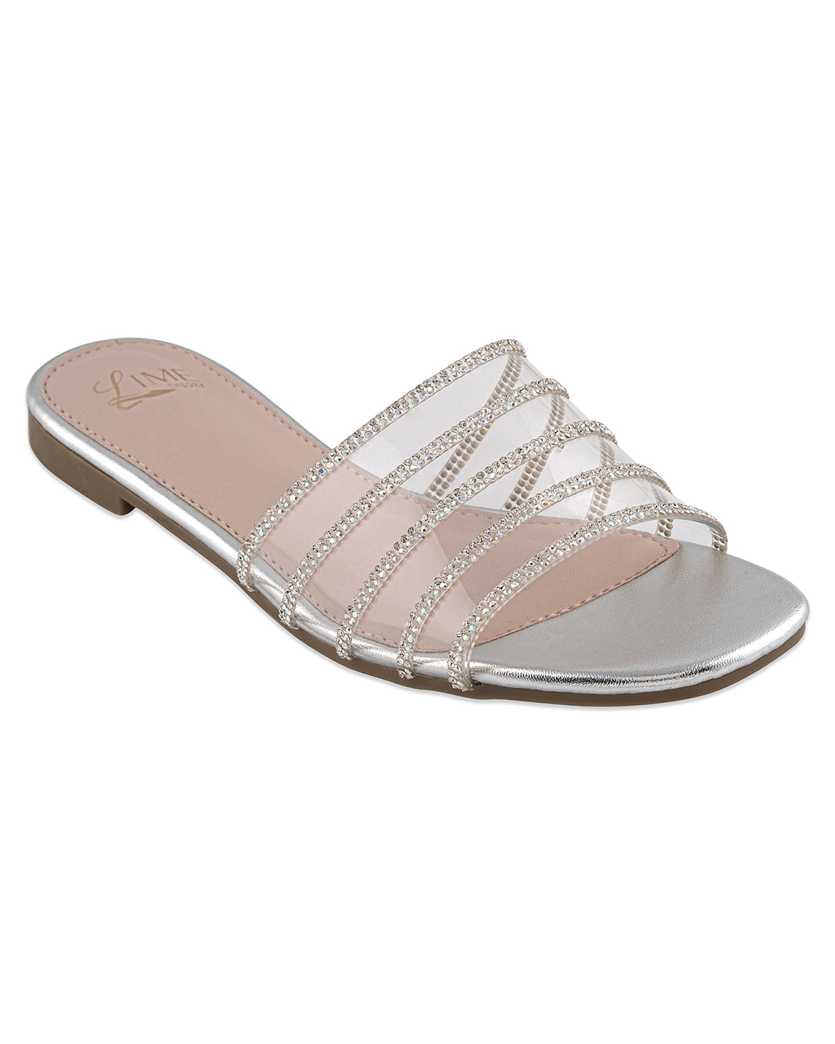 Aurora Clear Silver Strap Flats