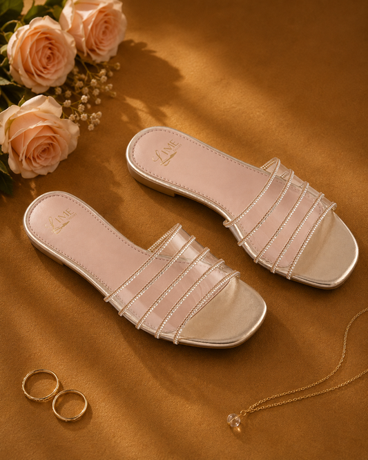 Aurora Clear Gold Strap Flats