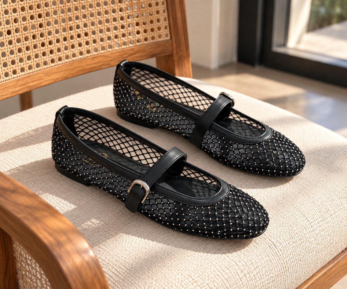 Mira Black Mesh Flats