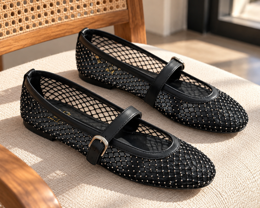 Mira Black Mesh Flats