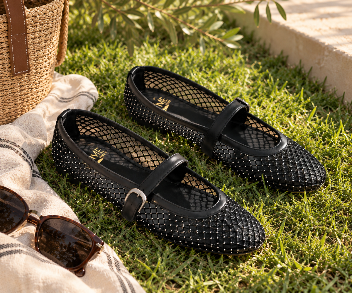 Mira Black Mesh Flats