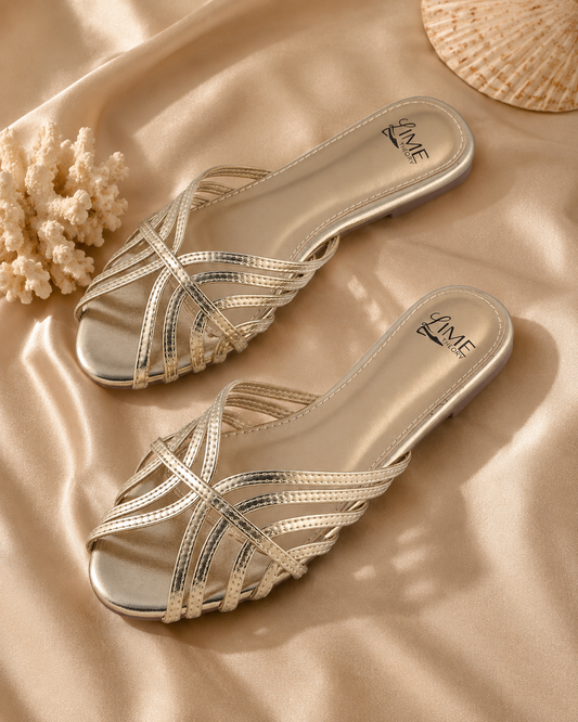 Brisk Gold Strappy Flats