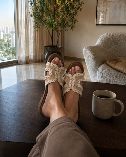Elara Beige Crochet Flats