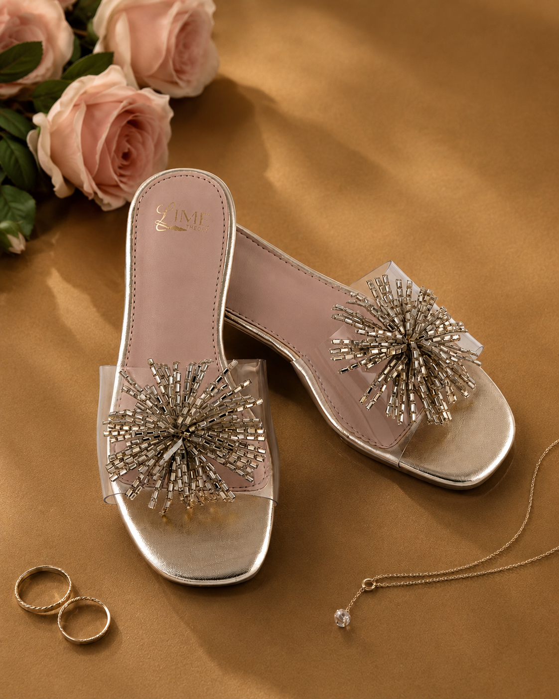 Glimmer Gold Clear Strap Flats