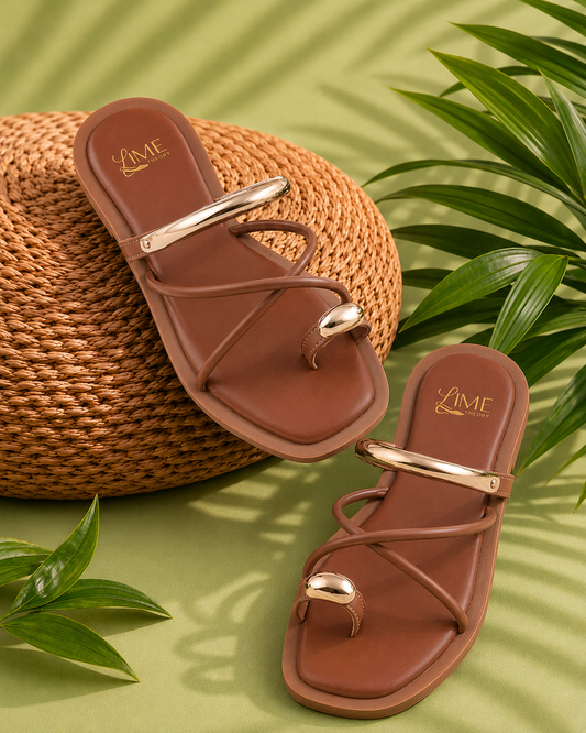 Iris Gold Strappy Flats