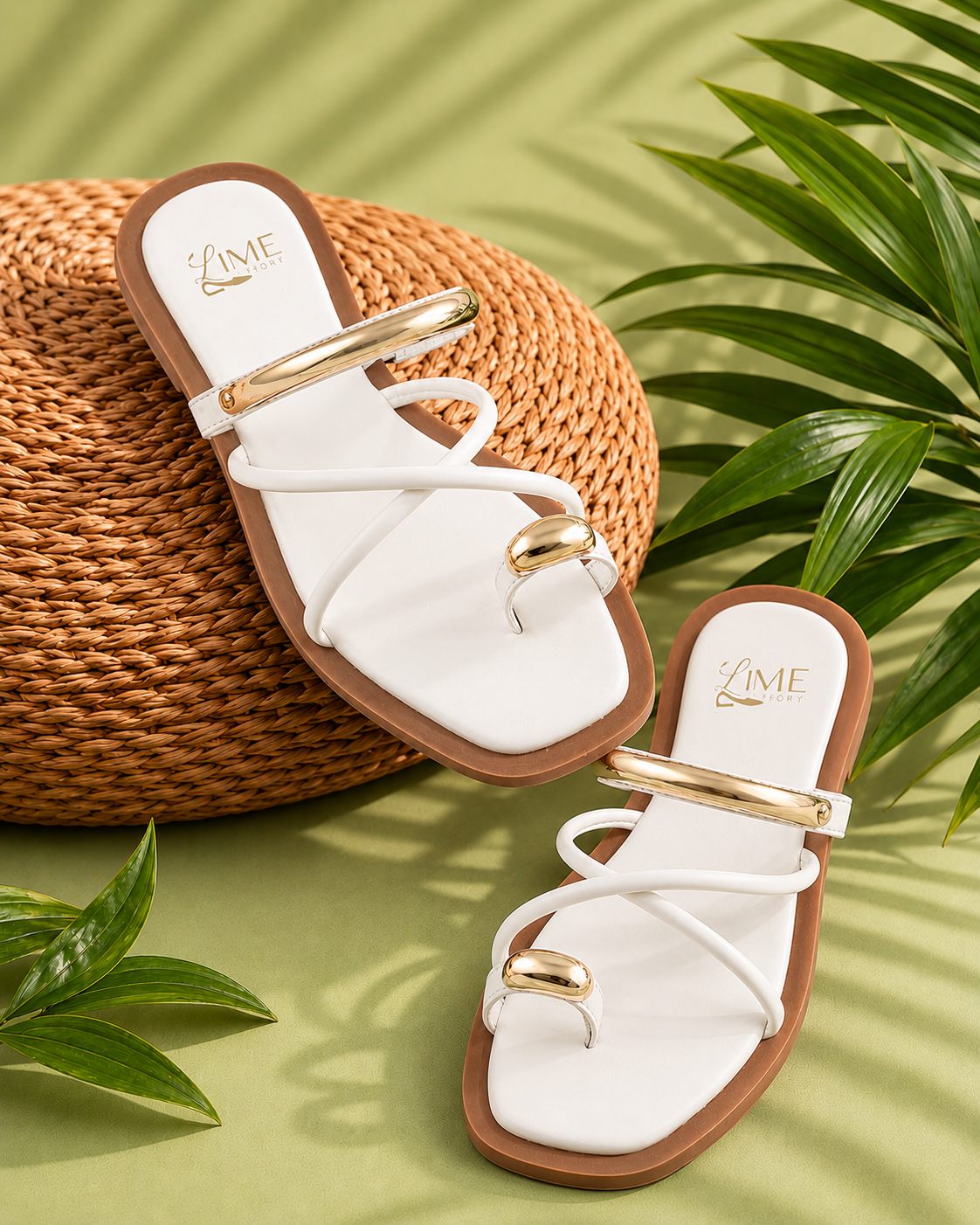 Iris White Strappy Flats