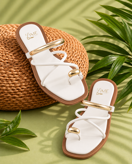 Iris White Strappy Flats