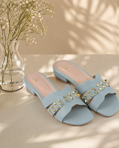 Liva Blue Studded Block Heel