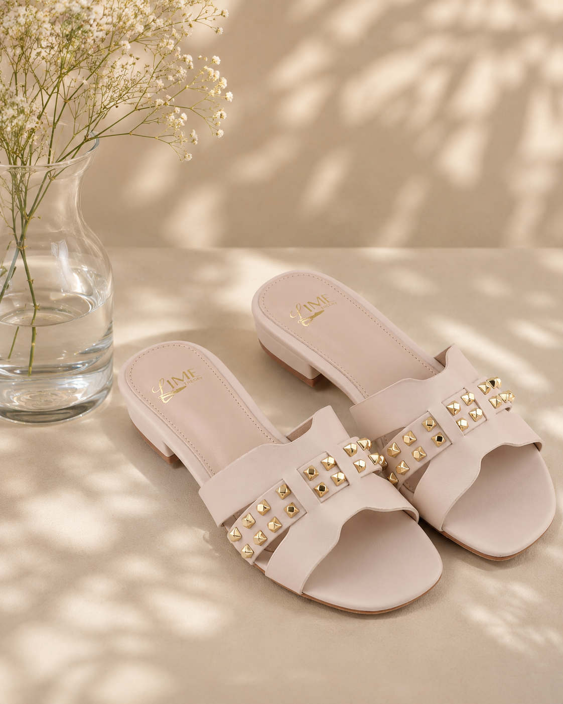 Liva White Studded Block Heel