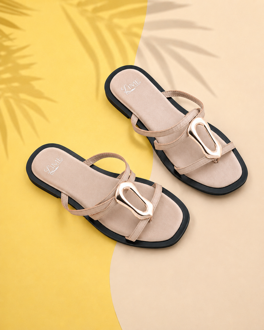 Marlow Beige Buckle Flats