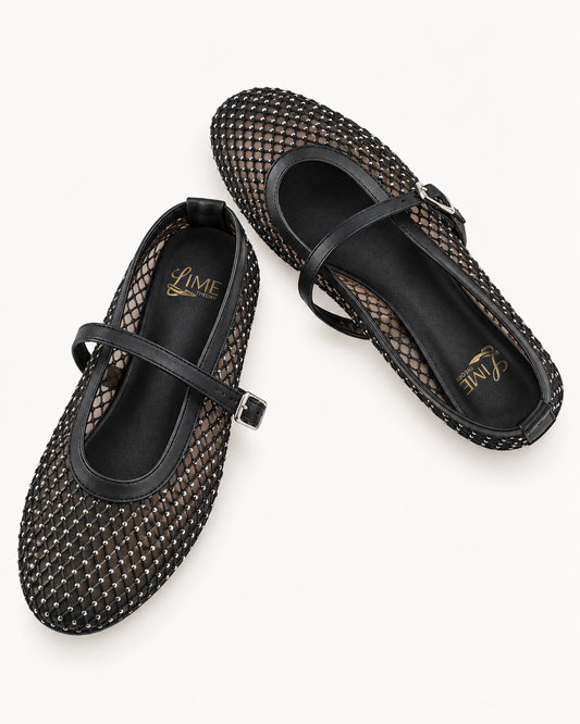 Mira Black Mesh Flats