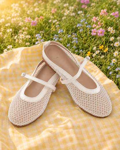 Mira White Mesh Belly Shoe