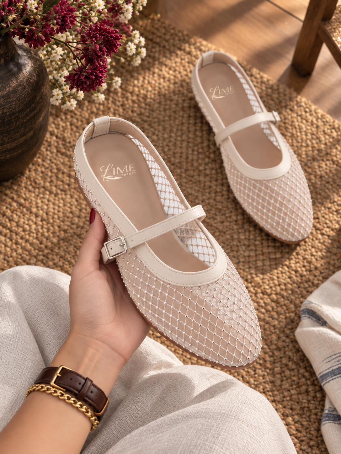 Mira Beige Mesh Flats