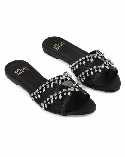 Noor Black Embellished Flats