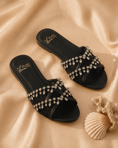 Noor Black Embellished Flats