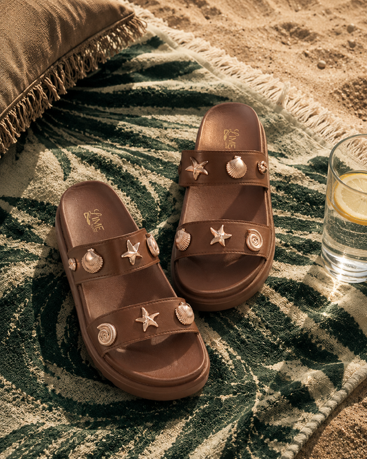 Rhea Tan Studded Wedge