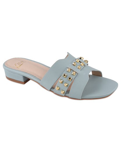 Liva Blue Studded Block Heel
