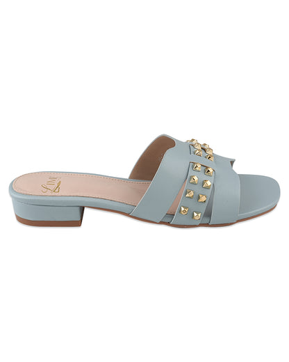 Liva Blue Studded Block Heel