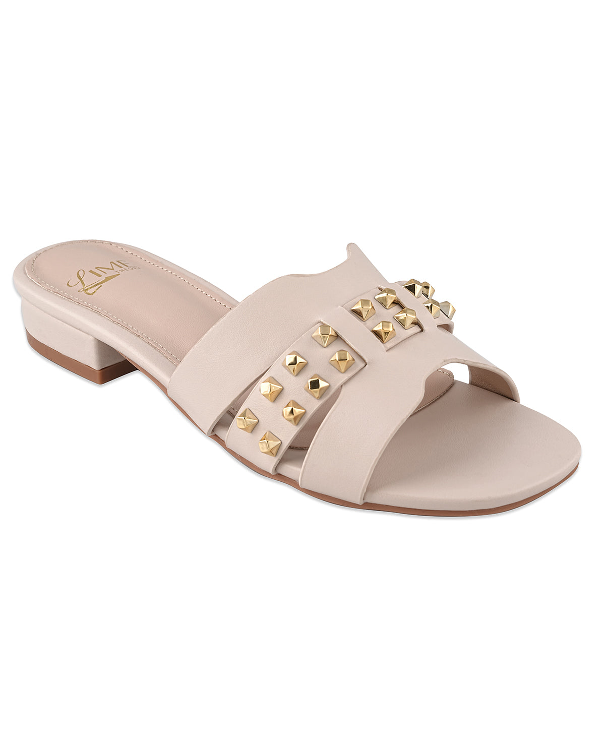 Liva White Studded Block Heel