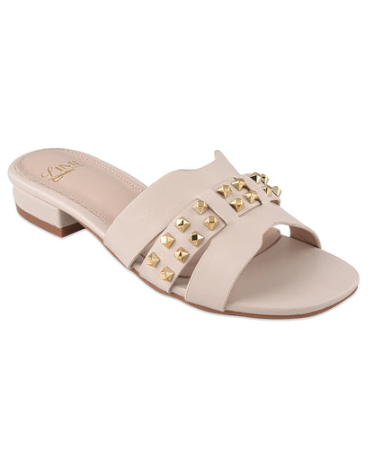Liva White Studded Block Heel