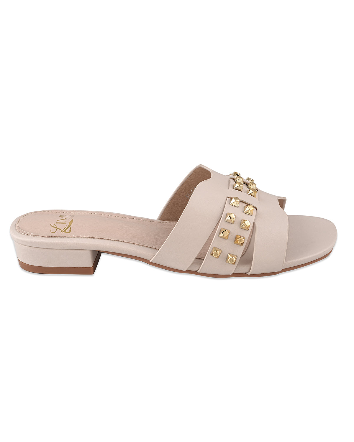 Liva White Studded Block Heel