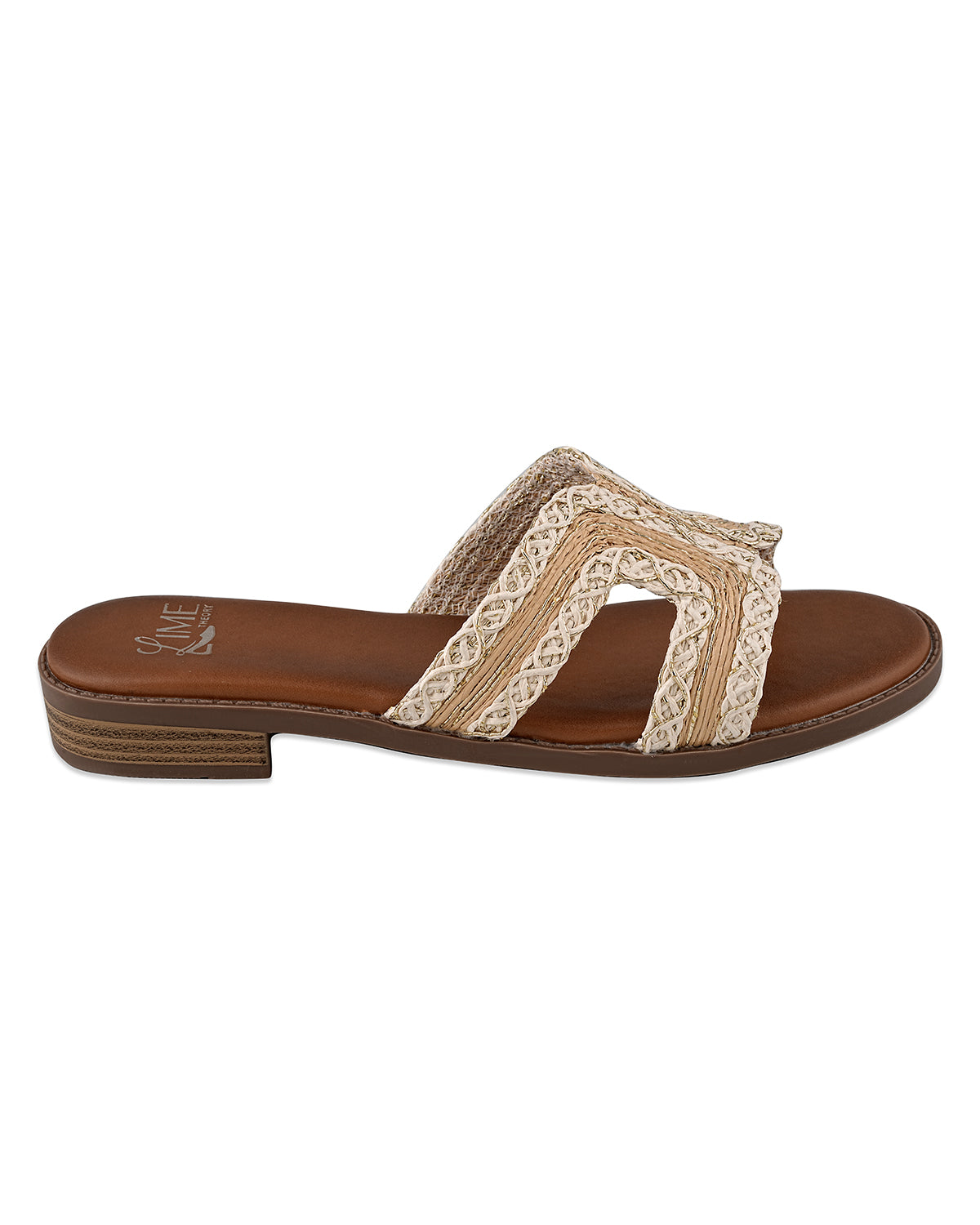 Elara Beige Lace Strap Flats