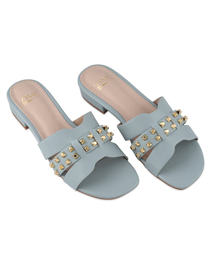 Liva Blue Studded Block Heel