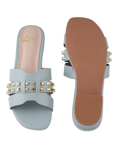 Liva Blue Studded Block Heel
