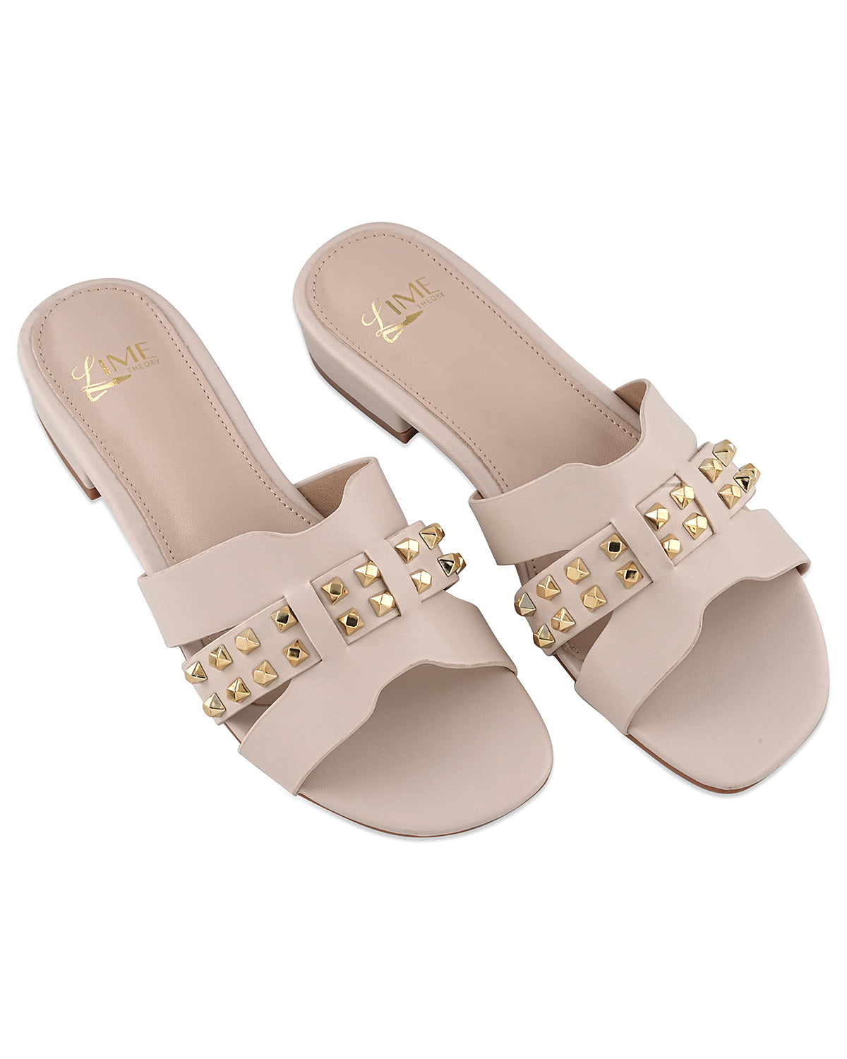 Liva White Studded Block Heel