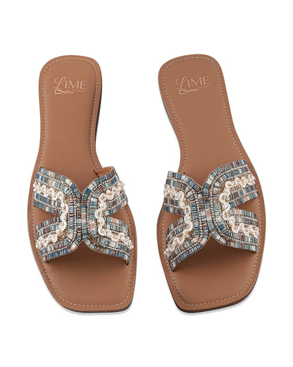 Luna Blue Multi Pearl Flats