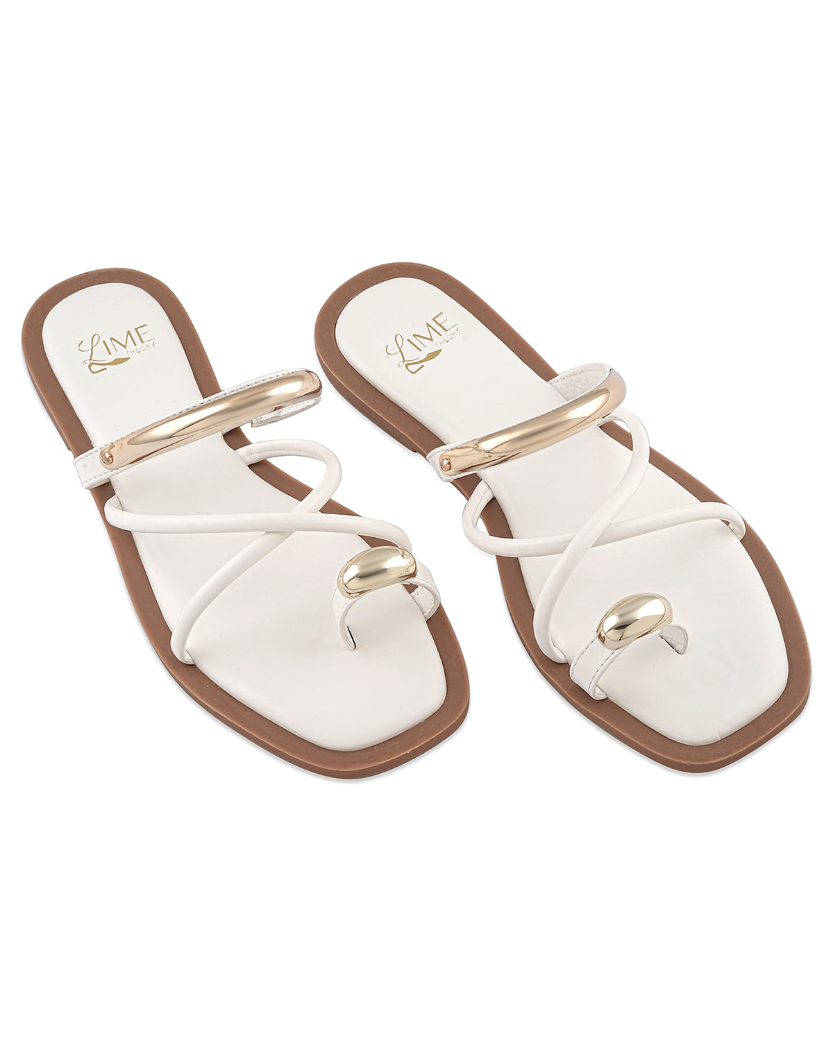 Iris White Strappy Flats