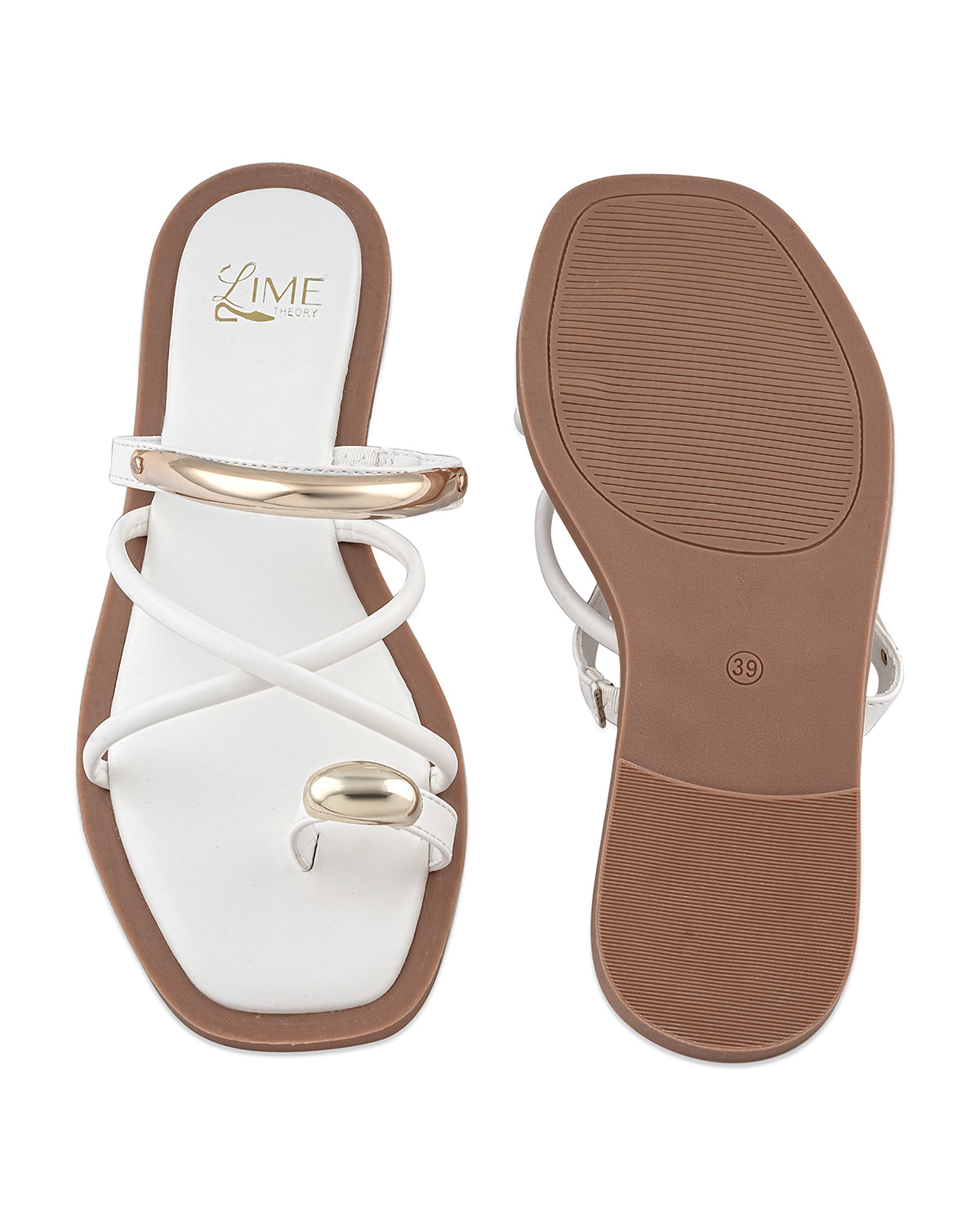 Iris White Strappy Flats