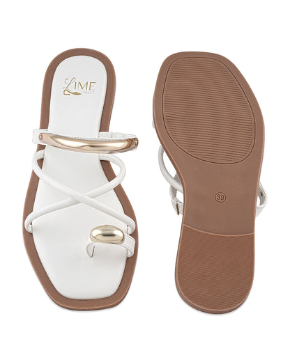 Iris White Strappy Flats