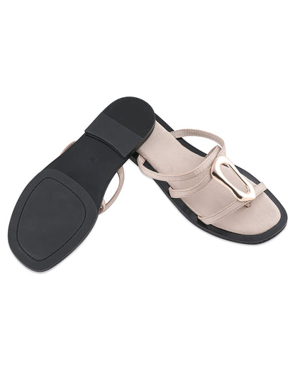 Marlow Beige Buckle Flats