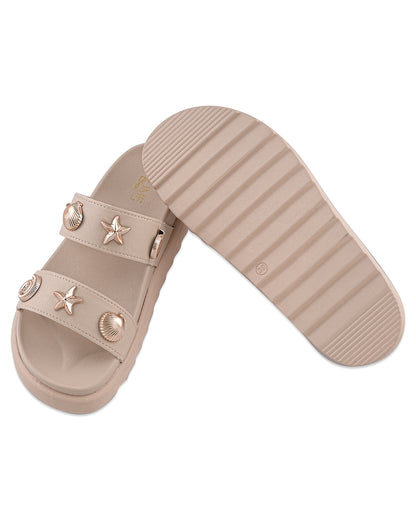 Rhea Beige Studded Wedge