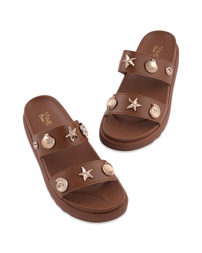 Rhea Tan Studded Wedge