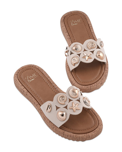 Flora Beige Bloom Flats