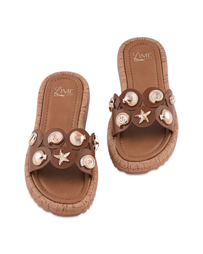 Flora Tan Bloom Flats