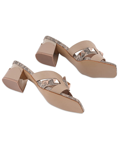 Maya Beige Buckle Block Heel