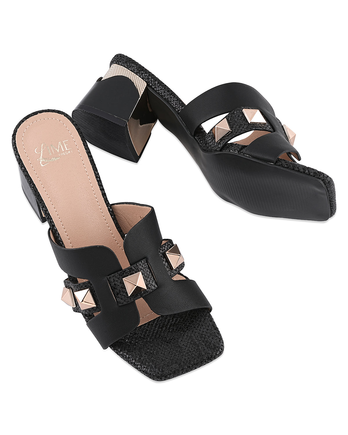 Maya Black Buckle Block Heel