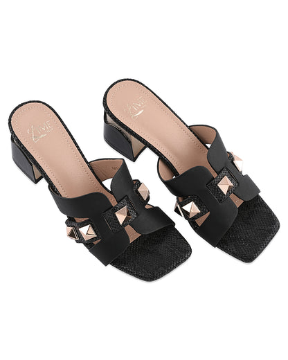 Maya Black Buckle Block Heel