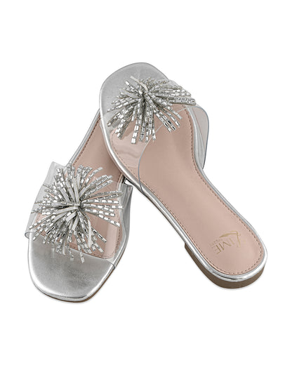 Glimmer Silver Clear Strap Flats