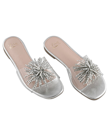 Glimmer Silver Clear Strap Flats