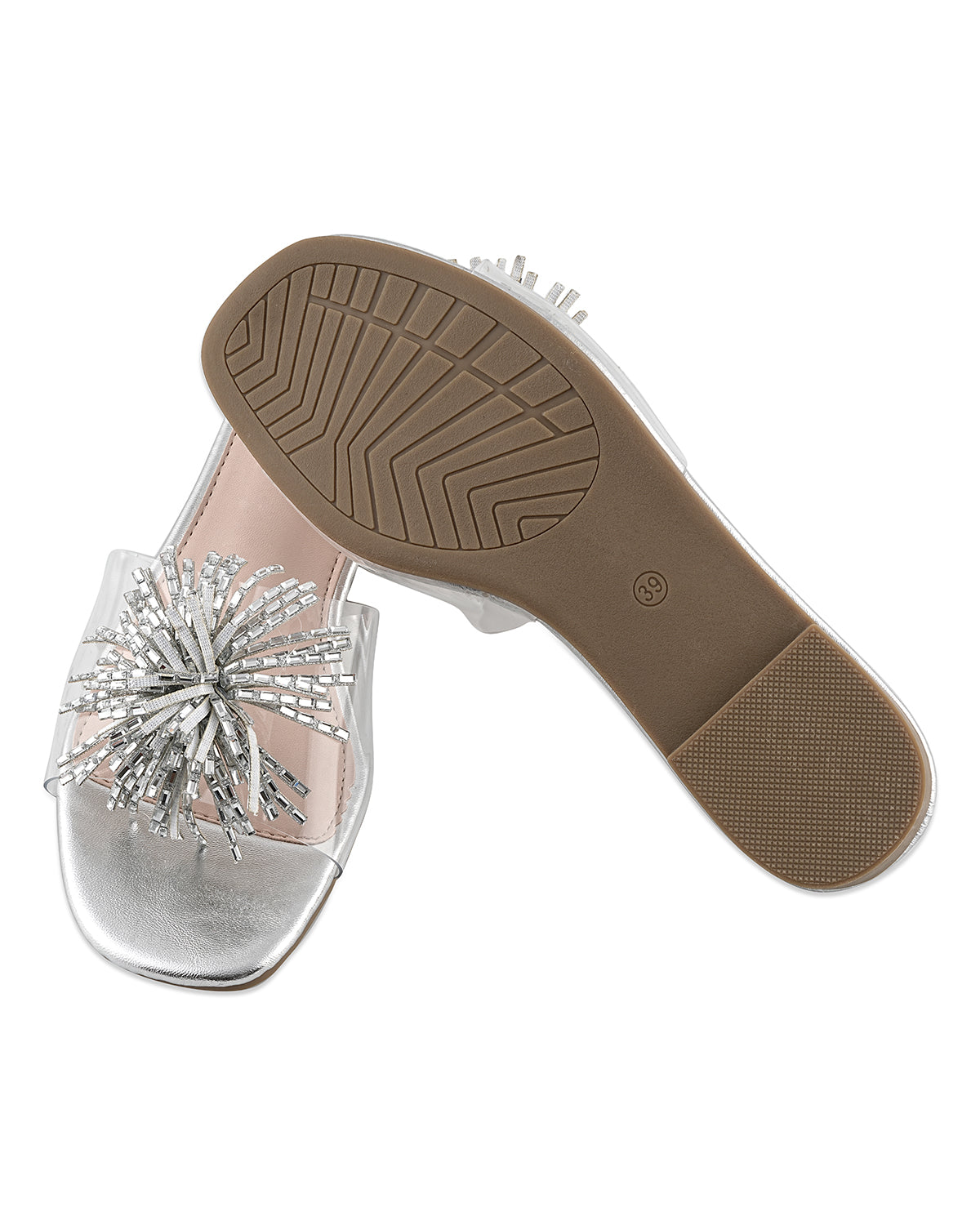 Glimmer Silver Clear Strap Flats