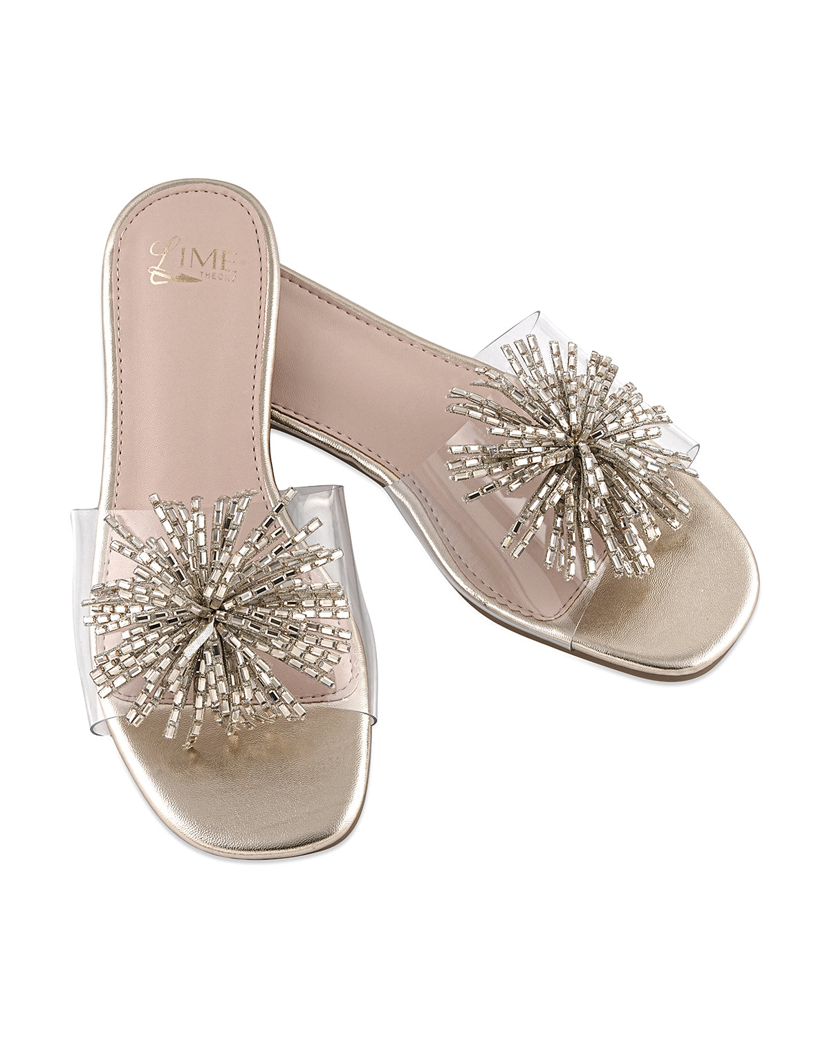 Glimmer Gold Clear Strap Flats