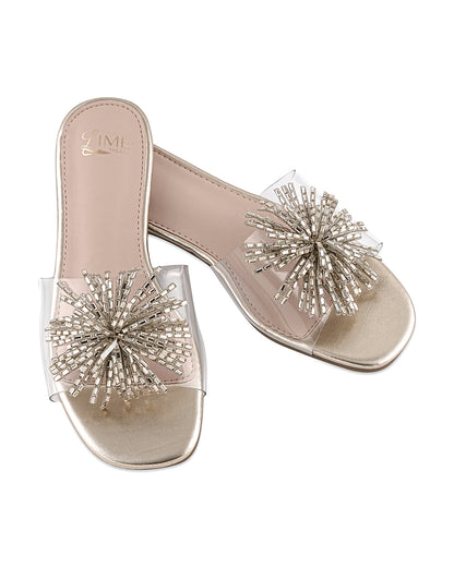 Glimmer Gold Clear Strap Flats