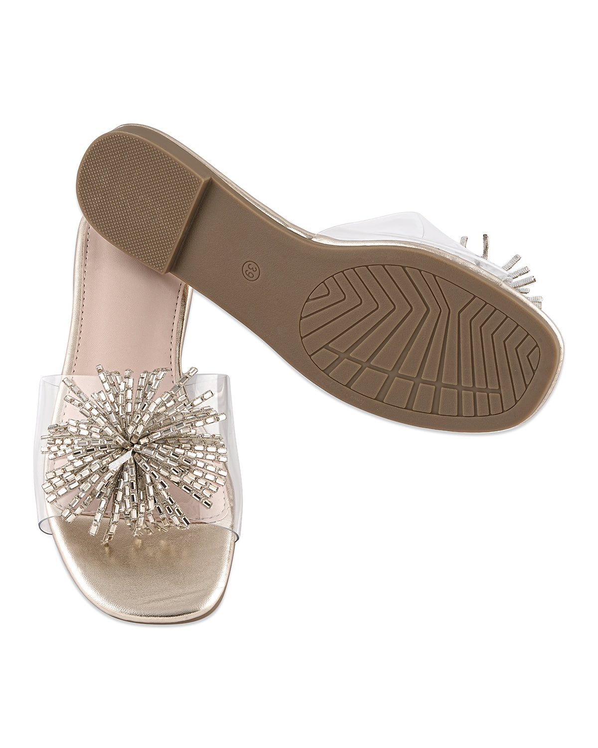Glimmer Gold Clear Strap Flats